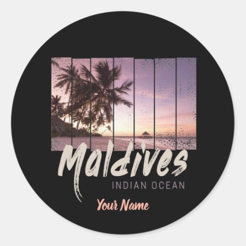 Maldives Indian Ocean vintage sunset souvenir Classic Round Sticker