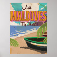 Maldives island vintage travel poster art.