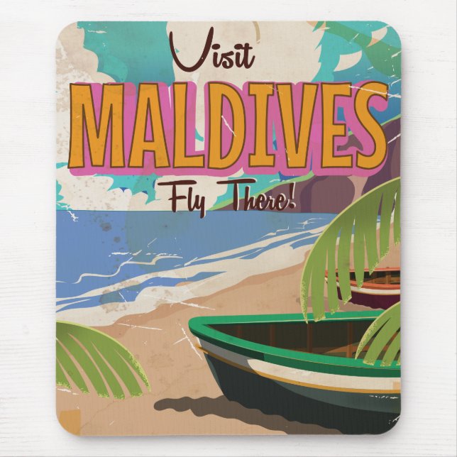 Maldives island vintage travel poster art. mouse pad (Front)