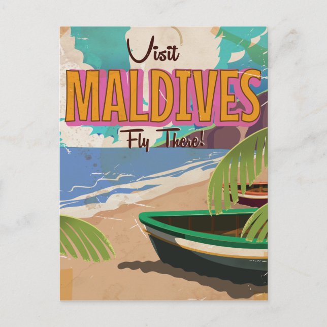 Maldives island vintage travel poster art. postcard (Front)