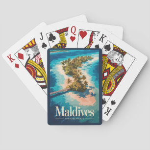 Maldives Landscape Illustration Travel Art Vintage Poker Cards