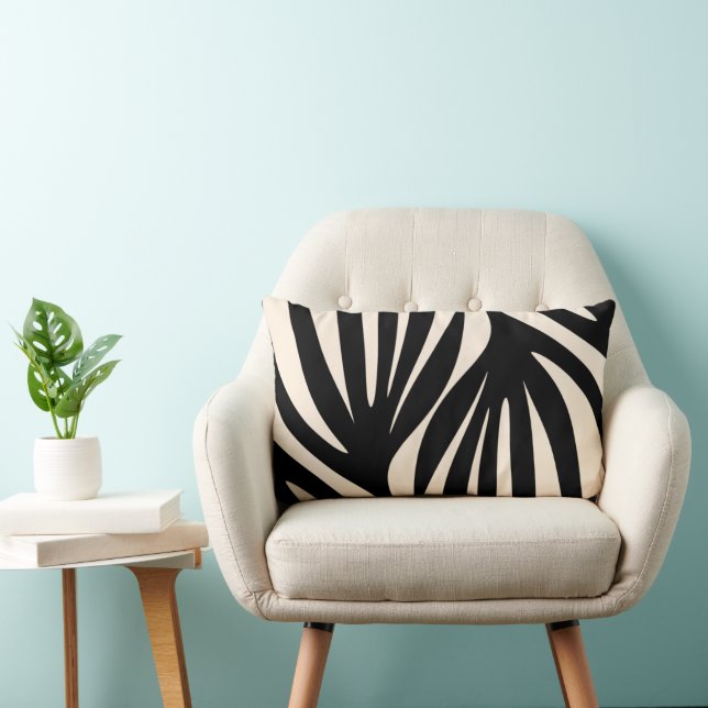 Maldives Leaves Minimal Abstract Black and Cream Lumbar Pillow (Chair)