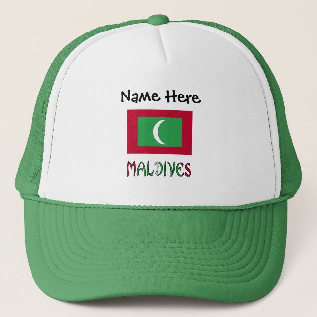 Maldives Maldivian Flag Black Personalization  Trucker Hat (Front)