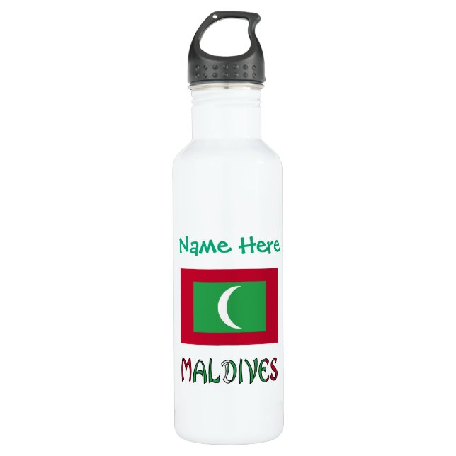 Maldives Maldivian Flag Green Personalized  Stainless Steel Water Bottle (Front)