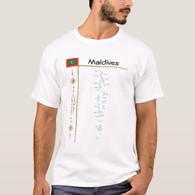 Maldives Map + Flag + Title T-Shirt (Front)