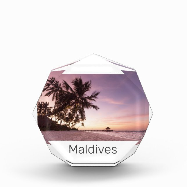 Maldives Ocean Indian Beach Sunset Island Souvenir Acrylic Award (Front)