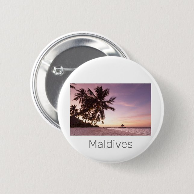 Maldives Ocean Indian Beach Sunset Island Souvenir Button (Front & Back)
