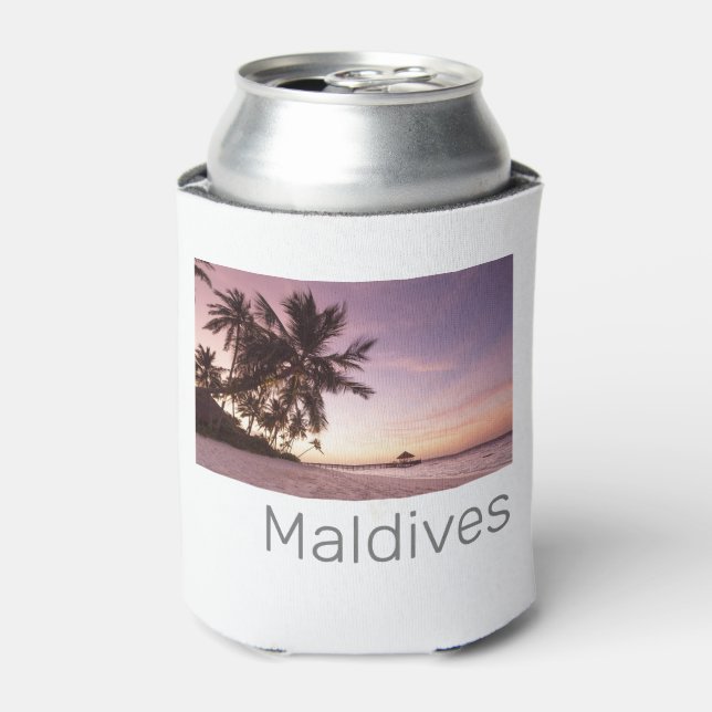 Maldives Ocean Indian Beach Sunset Island Souvenir Can Cooler (Can Front)