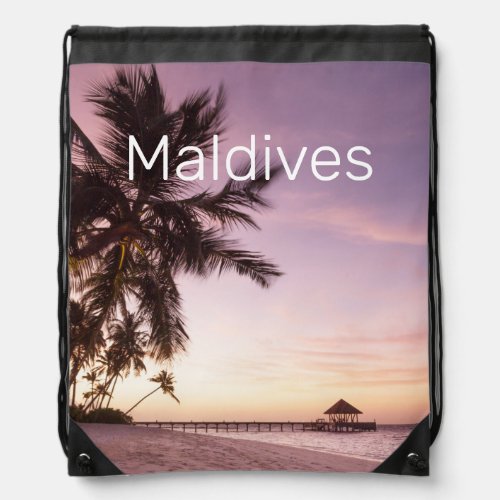 Maldives Ocean Indian Beach Sunset Island Souvenir Drawstring Bag