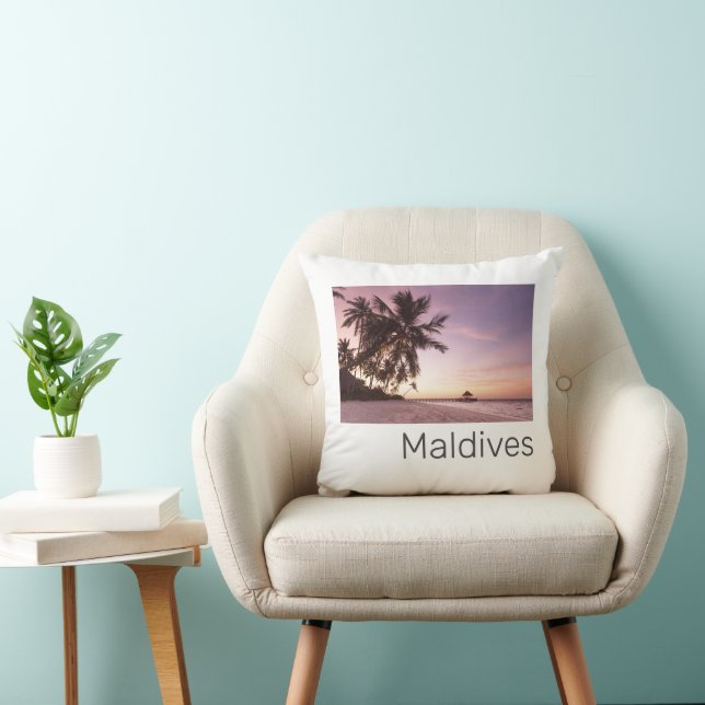 Maldives Ocean Indian Beach Sunset Island Souvenir Throw Pillow (Chair)