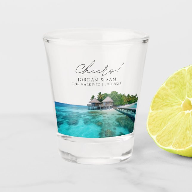 Maldives Photo Wedding Favor Cheers Shot Glass (Front)