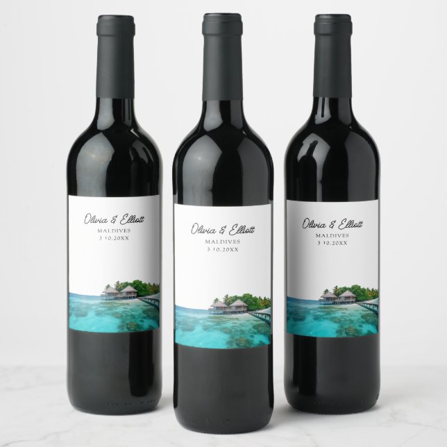 Maldives Photo Wedding Wine Label (Bottles)