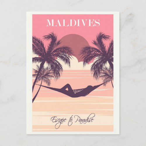 Maldives Pink Vintage Beach Travel Postcard