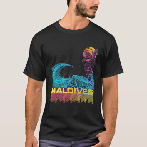 Maldives  Retro 80s Style Vintage Vaporwave Surf T_Shirt