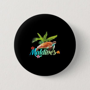 Maldives Sea Turtle Hibiscus Island Gift Beach Sou Button