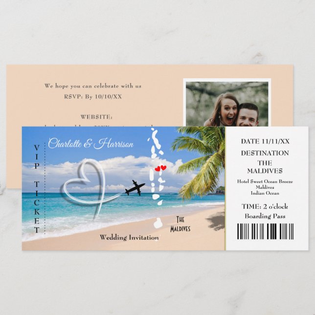 Maldives Ticket Pass Destination Wedding Invitation (Front/Back)
