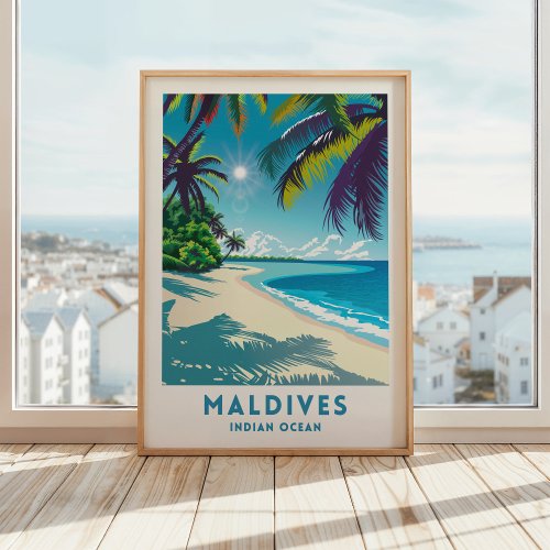 Maldives Travel Print Poster Indian Ocean Wall Art