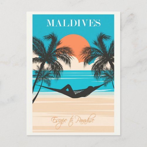 Maldives Vintage Beach Travel  Postcard