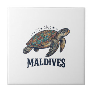 Maldives Vintage Sea Turtle Travel Shirt Design_1 Ceramic Tile