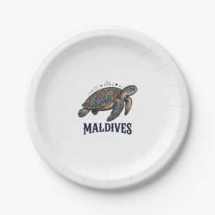 Maldives Vintage Sea Turtle Travel Shirt Design_1 Paper Plates