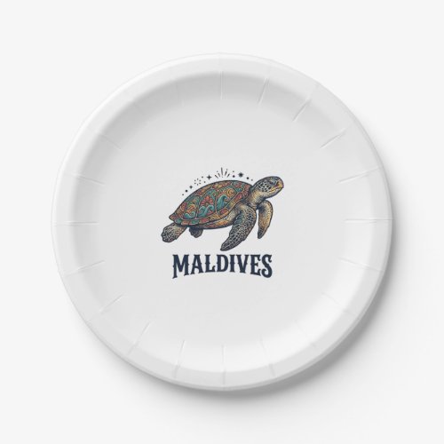 Maldives Vintage Sea Turtle Travel Shirt Design_1 Paper Plates