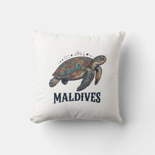 Maldives Vintage Sea Turtle Travel Shirt Design_1 Throw Pillow