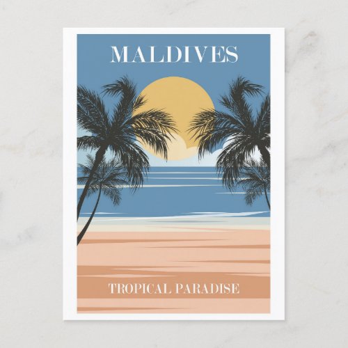 Maldives Vintage Tropical Beach Ocean Travel Postcard