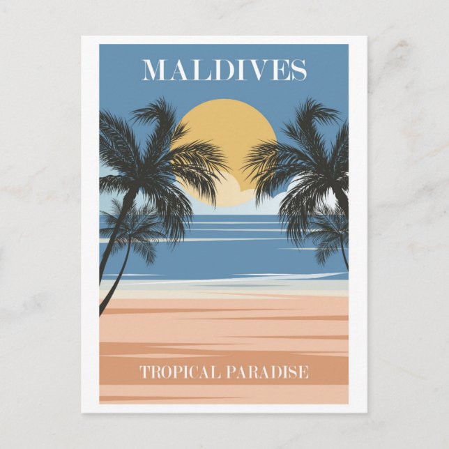 Maldives Vintage Tropical Beach Ocean Travel Postcard (Front)