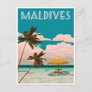 Maldives Vintage Tropical Beach Ocean Travel  Postcard