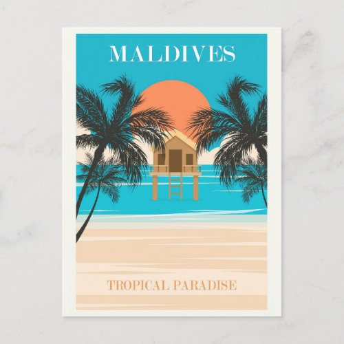 Maldives Vintage Tropical Beach Ocean Travel Postcard