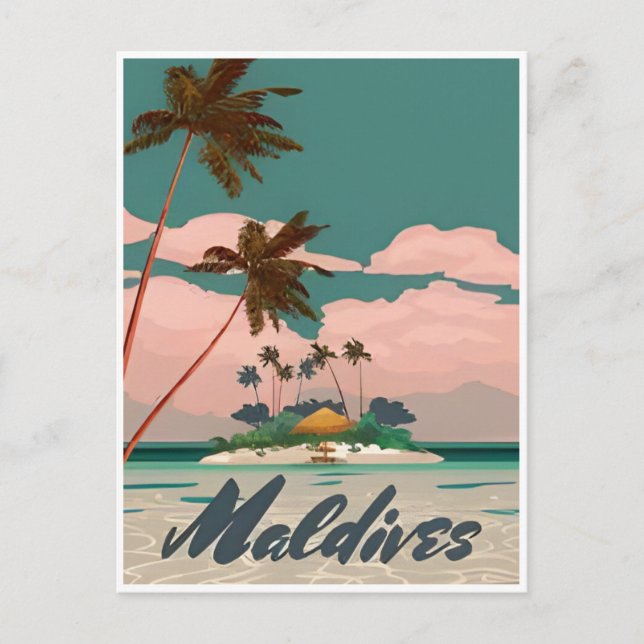 Maldives Vintage Tropical Beach Ocean Travel  Postcard (Front)