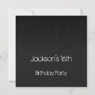 Male 16th Birthday Party Black & Grey Grunge Invitation