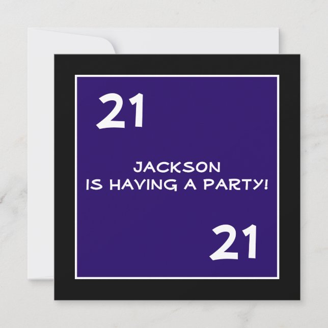 Male 21st Birthday Party Simple Dark Blue Invitation (Front)