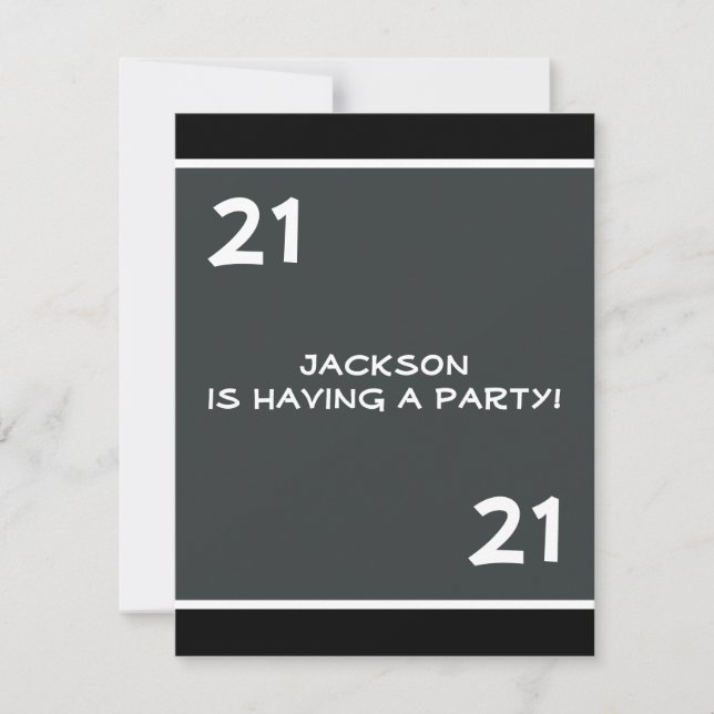 Male 21st Birthday Party Simple Dark Gray Invitation (Front)
