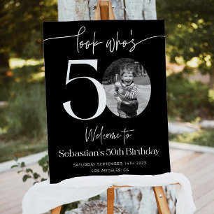 Male 50th Birthday Welcome Sign, Black Birthday We Foam Board