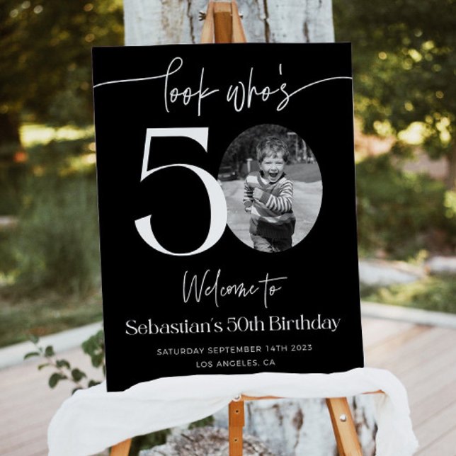 Male 50th Birthday Welcome Sign, Black Birthday We Foam Board (Creator Uploaded)