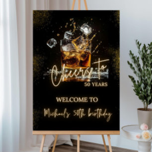Male 50th Birthday Welcome Sign Whiskey theme Blac