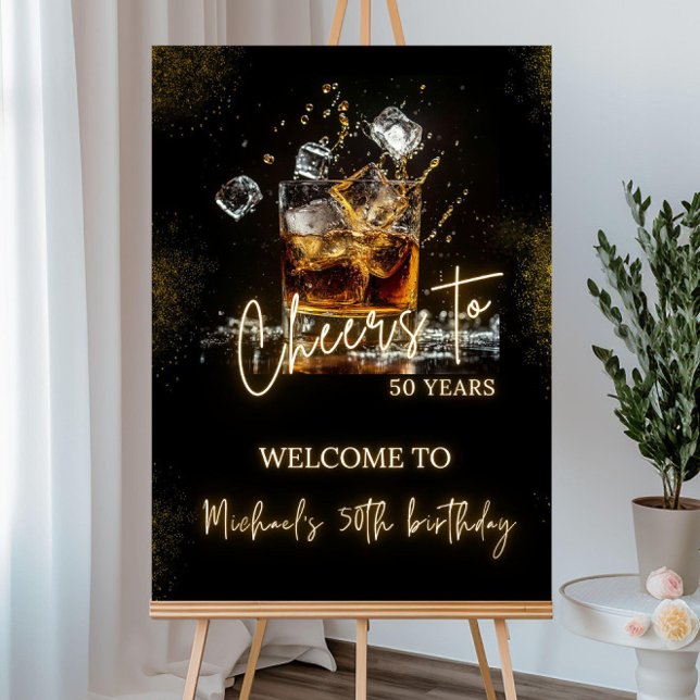 Male 50th Birthday Welcome Sign Whiskey theme Blac (Creator Uploaded)