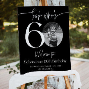 Male 60th Birthday Welcome Sign, Black Birthday We Foam Board