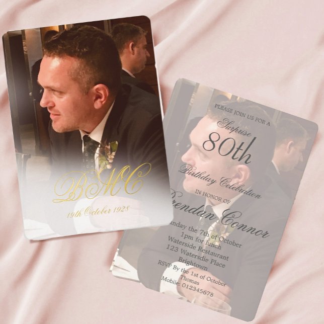Male 80th Birthday Photo Elegant  Foil Invitation (Creator Uploaded)