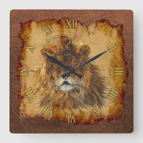 Male African Lion Big Cat  Faux Leather II Square Wall Clock