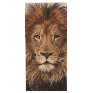 Male African Lion face Wood Flash Drive