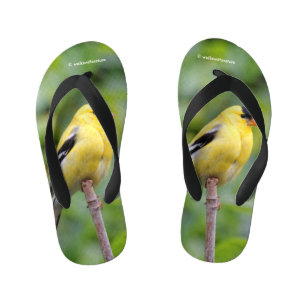 Male American Goldfinch on the Bamboo Kid's Flip Flops