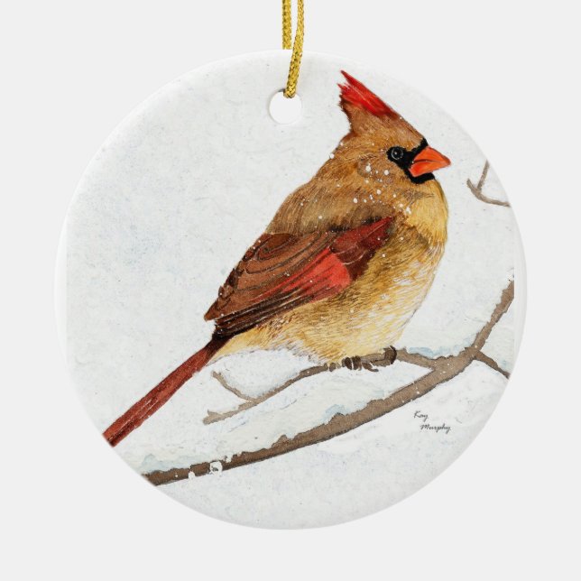 Male and Female cardinal Ceramic Ornament (Front)