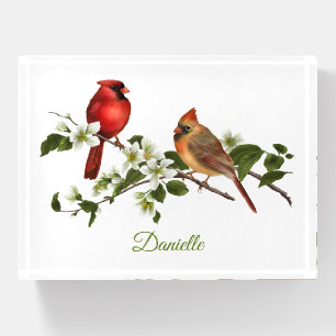 Male and Female Cardinal Dogwood Blossoms Paperweight