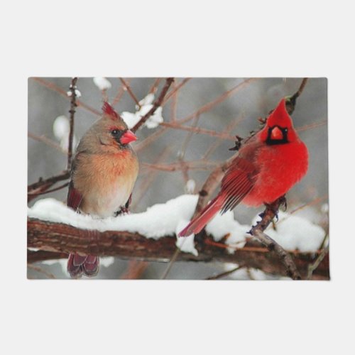 male and female cardinals doormat