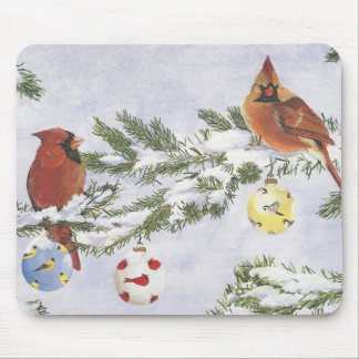 Male and Female Cardinals enjoy a winter sccene. Mouse Pad