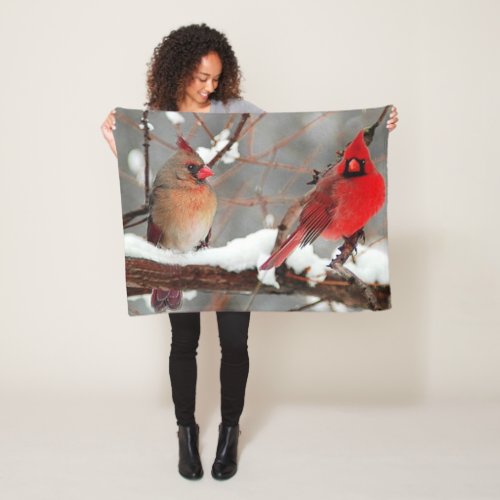 male and female cardinals fleece blanket