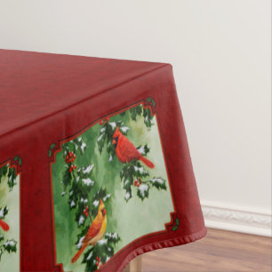 Male and Female Cardinals Red Tablecloth
