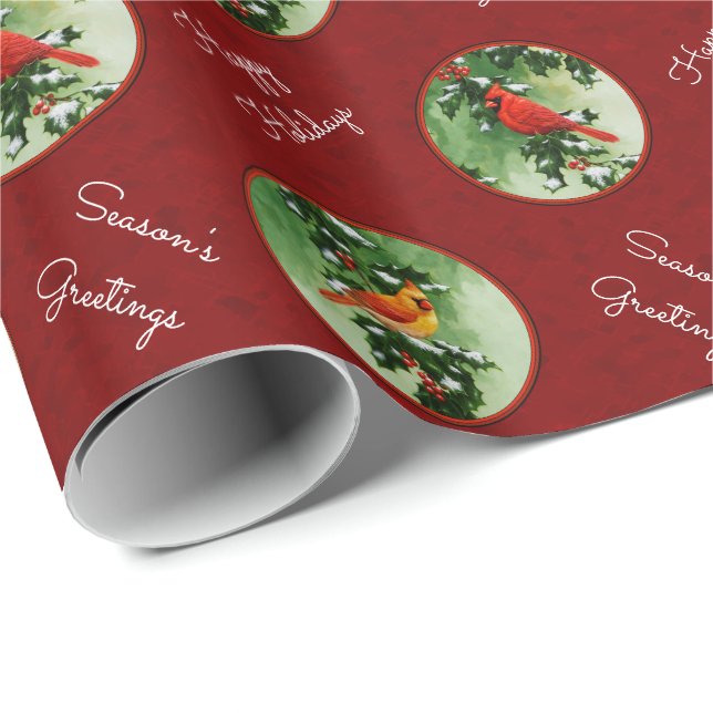 Male and Female Cardinals Red Wrapping Paper (Roll Corner)